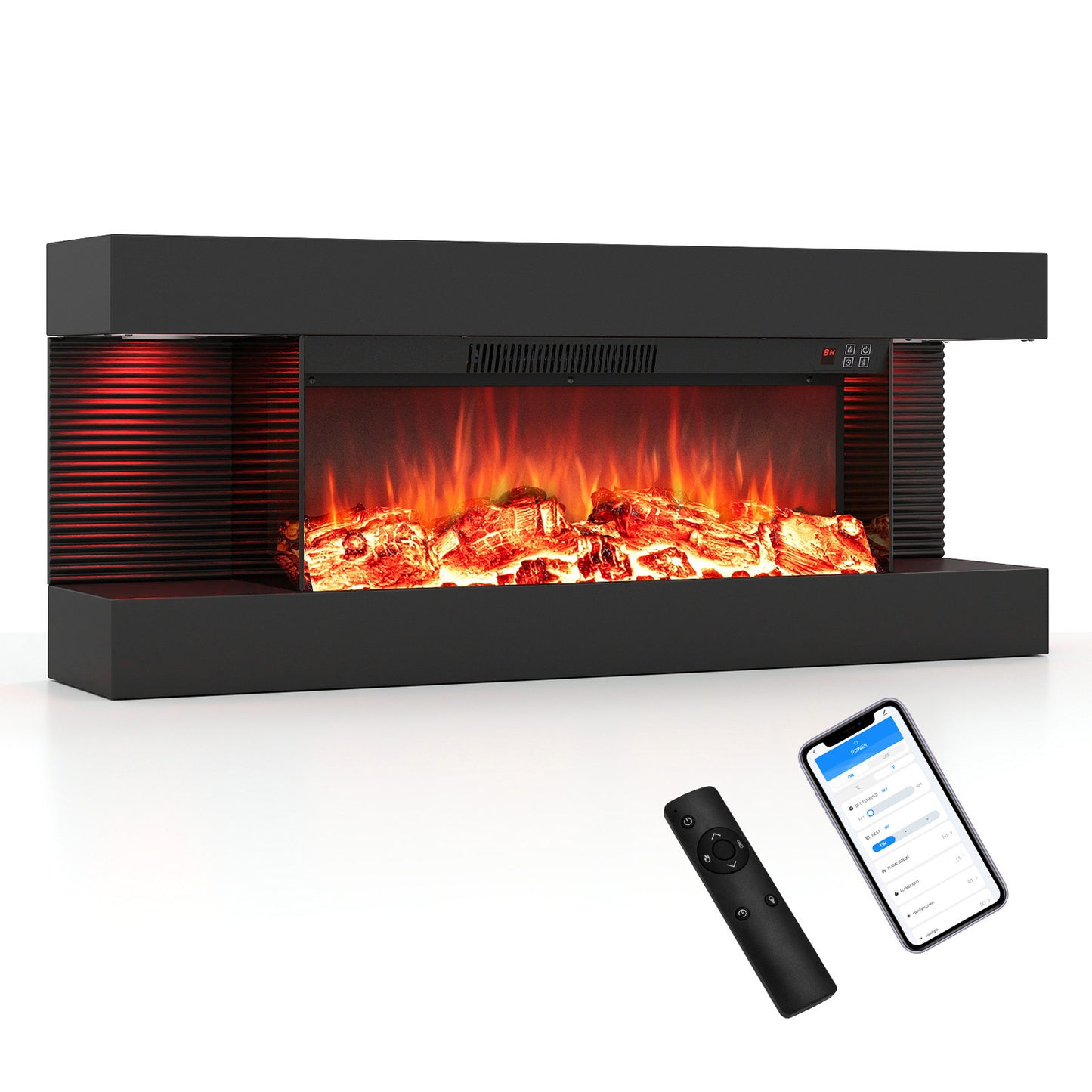 3-Sided Wall Mount Electric Fireplace with 12 Flame Ambient Colors for Indoor-101.6cm