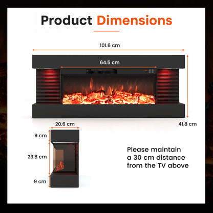 3-Sided Wall Mount Electric Fireplace with 12 Flame Ambient Colors for Indoor-101.6cm