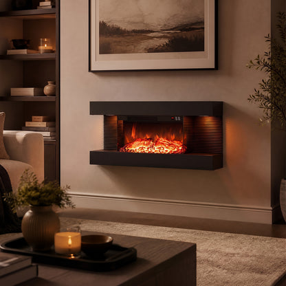 3-Sided Wall Mount Electric Fireplace with 12 Flame Ambient Colors for Indoor-82cm