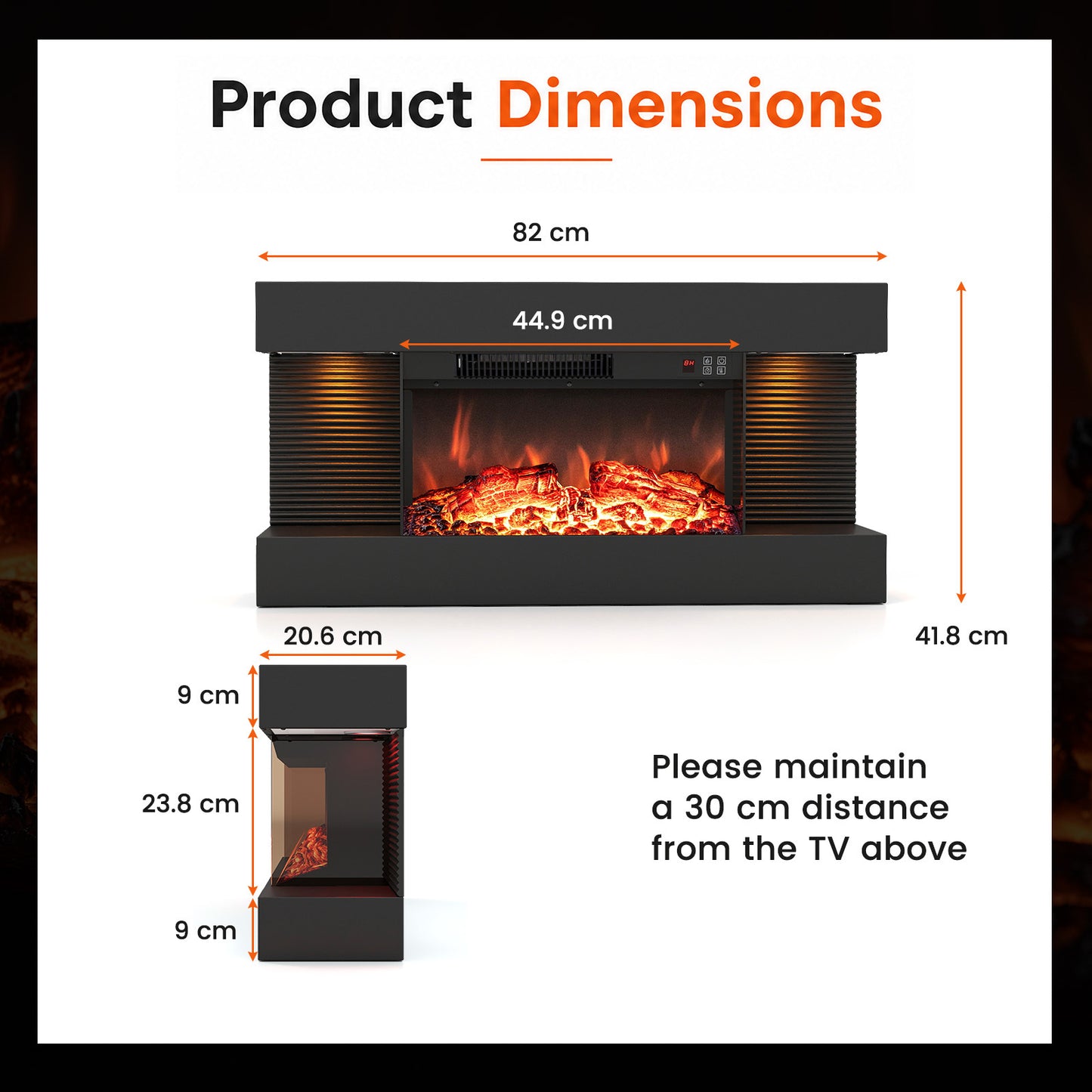 3-Sided Wall Mount Electric Fireplace with 12 Flame Ambient Colors for Indoor-82cm
