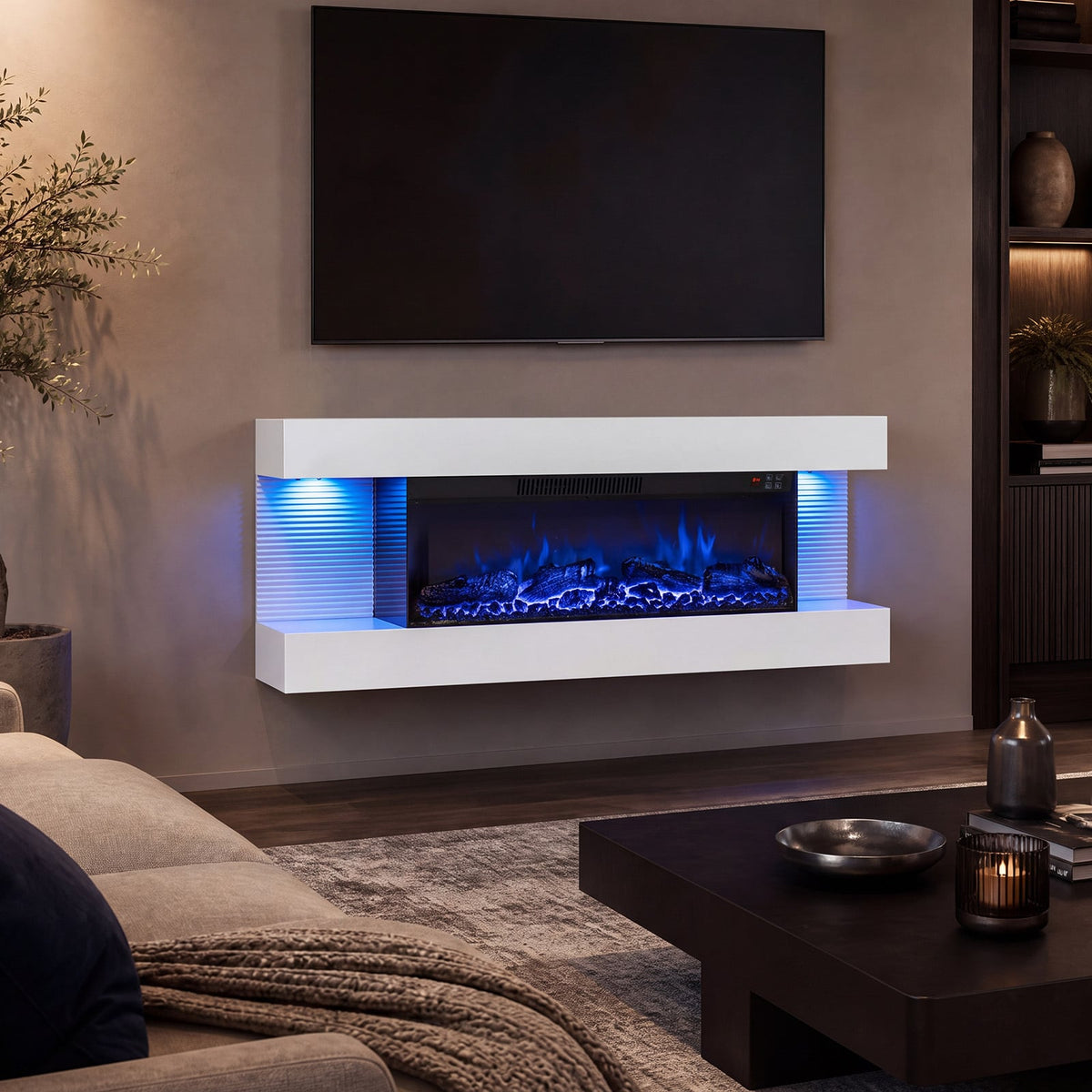 3-Sided Wall Mount Electric Fireplace with 12 Flame and Ambient Colors for Indoor-101.6cm