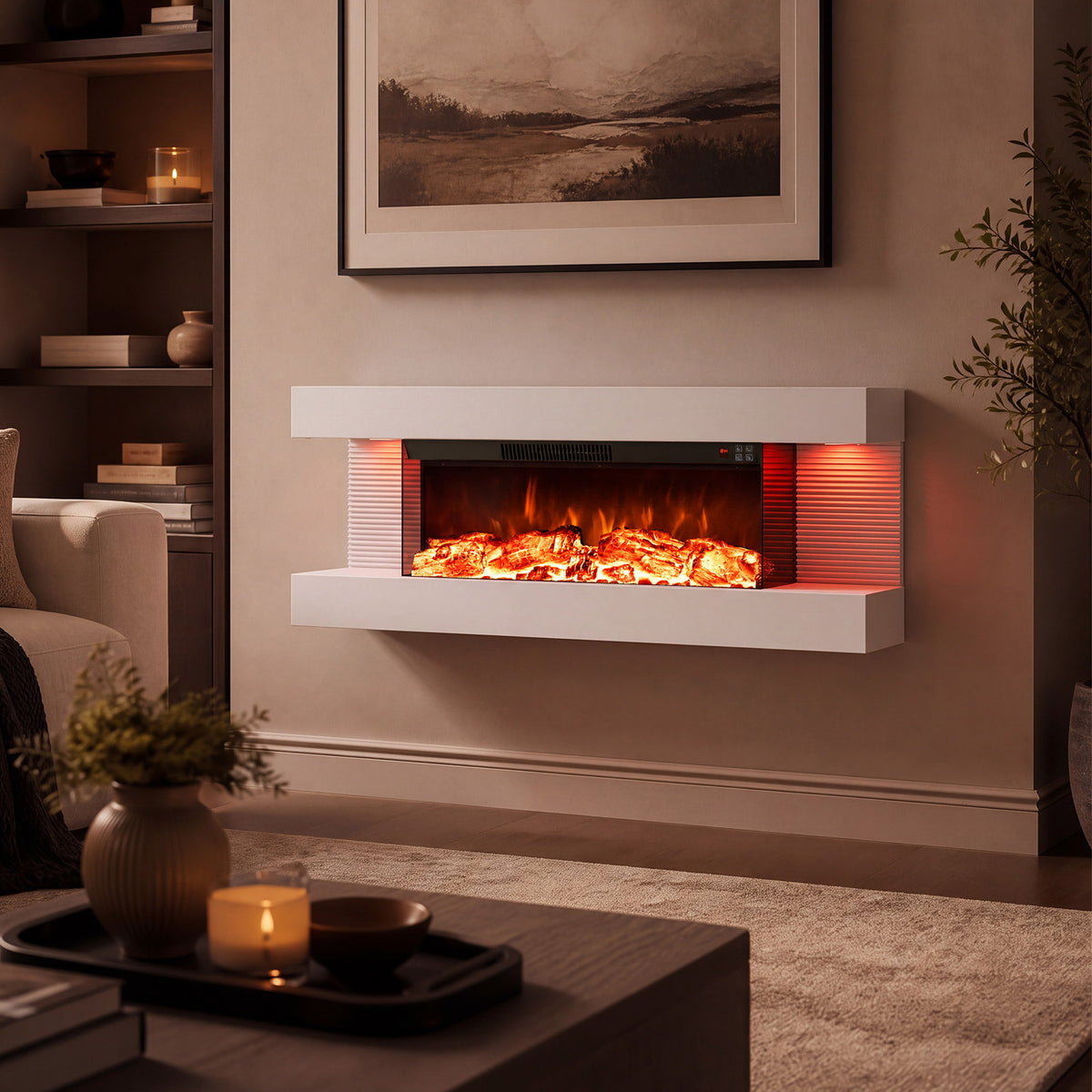 3-Sided Wall Mount Electric Fireplace with 12 Flame and Ambient Colors for Indoor-101.6cm