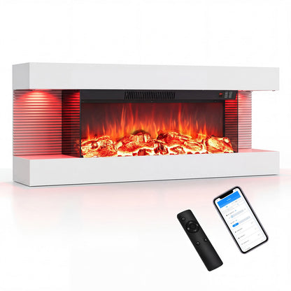 3-Sided Wall Mount Electric Fireplace with 12 Flame and Ambient Colors for Indoor-101.6cm