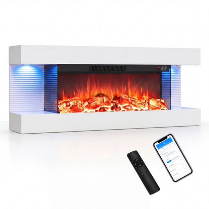 3-Sided Wall Mount Electric Fireplace with 12 Flame and Ambient Colors for Indoor-101.6cm