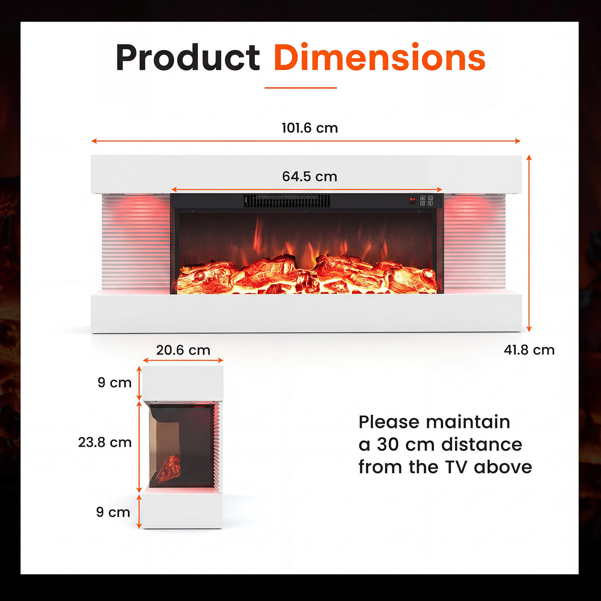 3-Sided Wall Mount Electric Fireplace with 12 Flame and Ambient Colors for Indoor-101.6cm