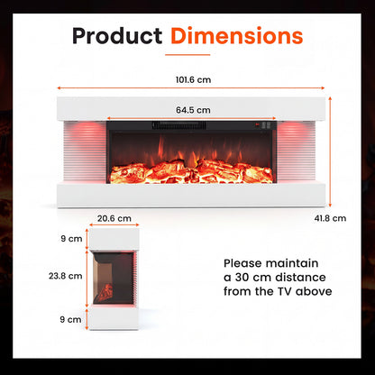 3-Sided Wall Mount Electric Fireplace with 12 Flame and Ambient Colors for Indoor-101.6cm