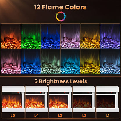 3-Sided Wall Mount Electric Fireplace with 12 Flame and Ambient Colors for Indoor-101.6cm