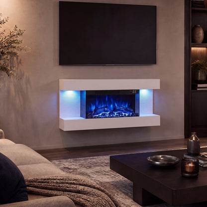 3-Sided Wall Mount Electric Fireplace with 12 Flame and Ambient Colors for Indoor-82cm
