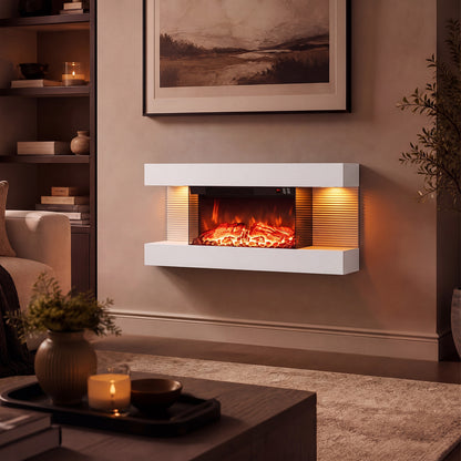 3-Sided Wall Mount Electric Fireplace with 12 Flame and Ambient Colors for Indoor-82cm