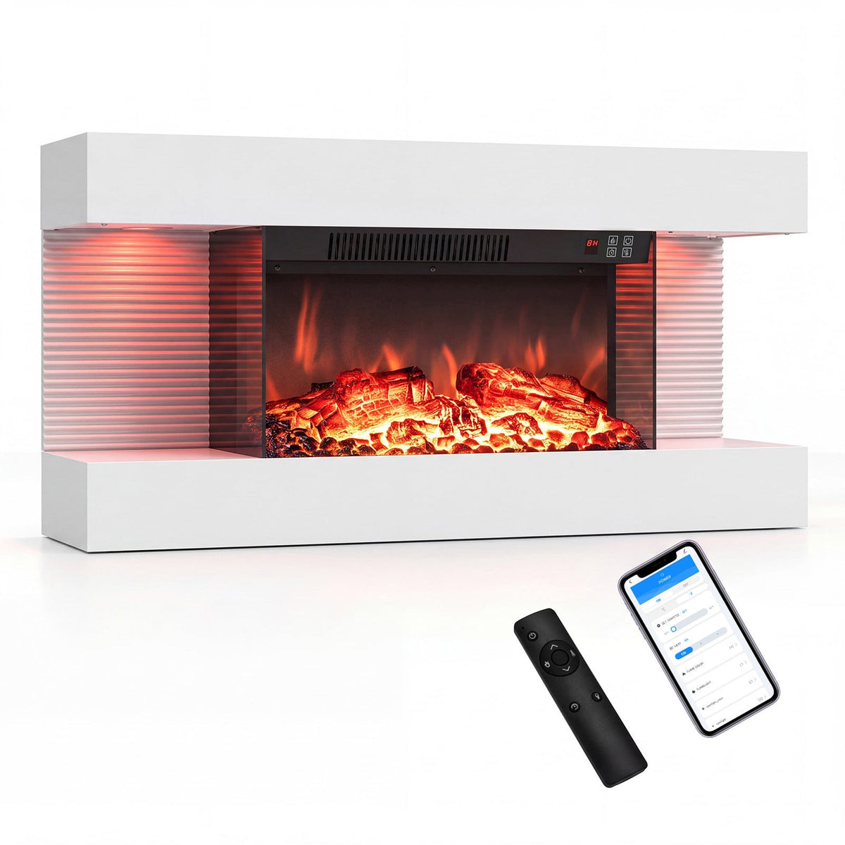 3-Sided Wall Mount Electric Fireplace with 12 Flame and Ambient Colors for Indoor-82cm