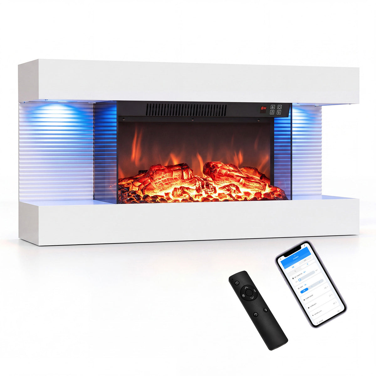 3-Sided Wall Mount Electric Fireplace with 12 Flame and Ambient Colors for Indoor-82cm