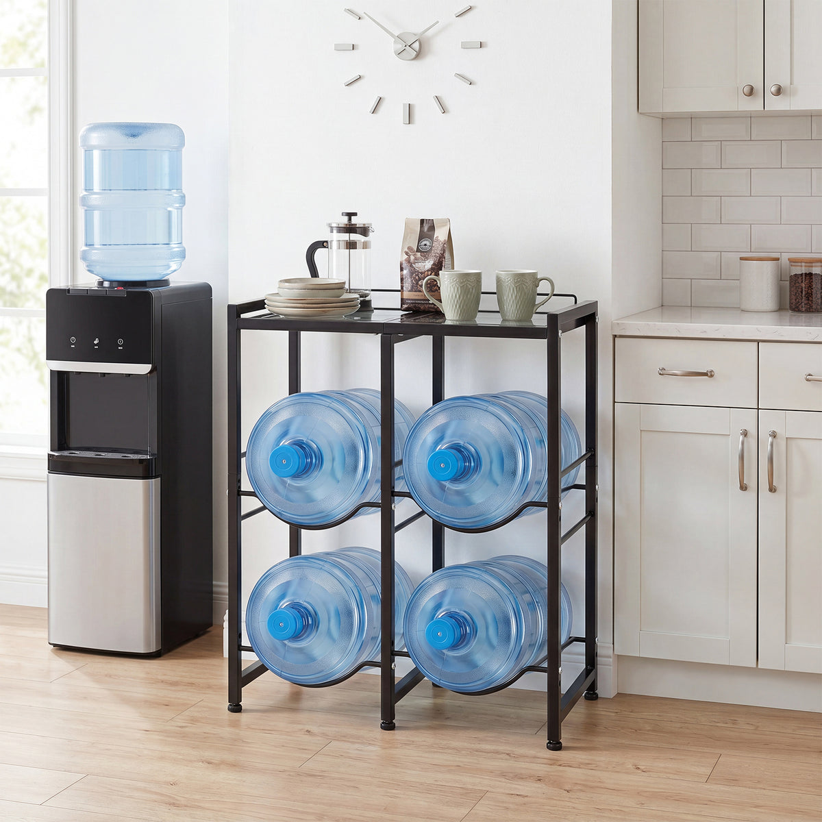 3-Tier 18.9 L Water Jug Holder with Shelves for Home Kitchen Office-Black