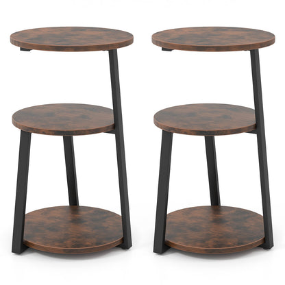 3-Tier Accent Round End Table with Metal Frame and Adjustable Foot Pads-2 Pack