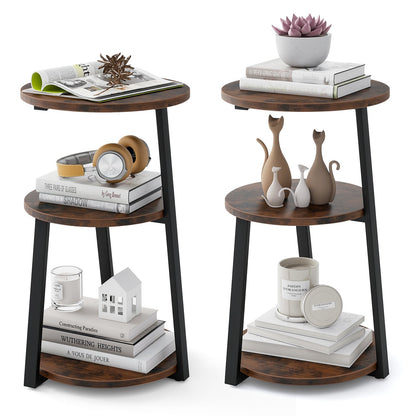3-Tier Accent Round End Table with Metal Frame and Adjustable Foot Pads-2 Pack