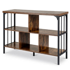 3-Tier Bookshelf with 2 Anti-Tipping Kits Metal Frame and Fencing-Rustic Brown