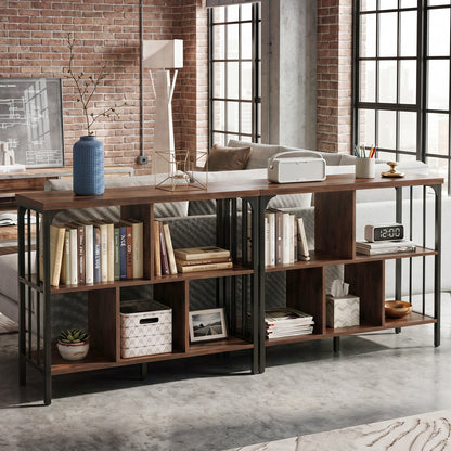3-Tier Bookshelf with 2 Anti-Tipping Kits Metal Frame and Fencing-Rustic Brown
