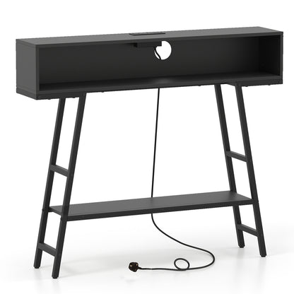 3-Tier Console Table with LED Light and Charging Station-Black