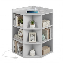 3-Tier Corner Cabinet with Charging Station and 9 Cubbies-Light Grey
