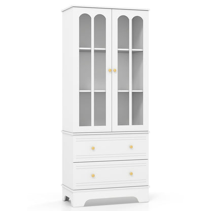 3-Tier Display Storage Cabinet with 2 Drawers and Metal Handles-White