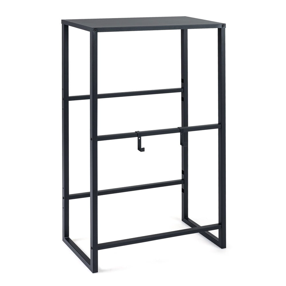 3-Tier Drink Crate Rack with Shelf and 2 Hanging Hooks-Black