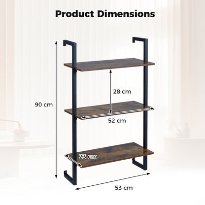 3-Tier Floating Shelf Wall Hanging Display Storage Rack for Living Room-Rustic Brown