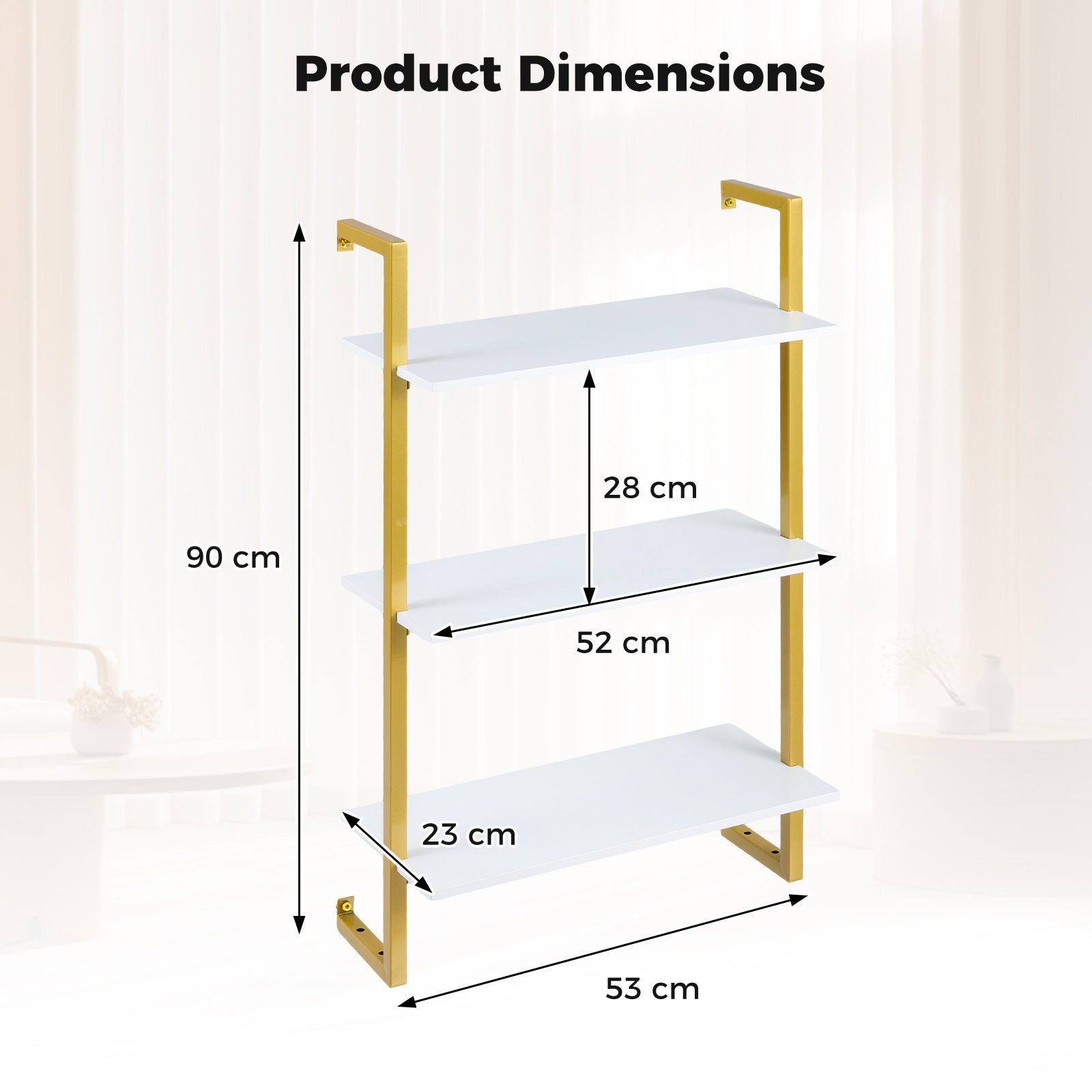 3-Tier Floating Shelf Wall Hanging Display Storage Rack for Living Room-White
