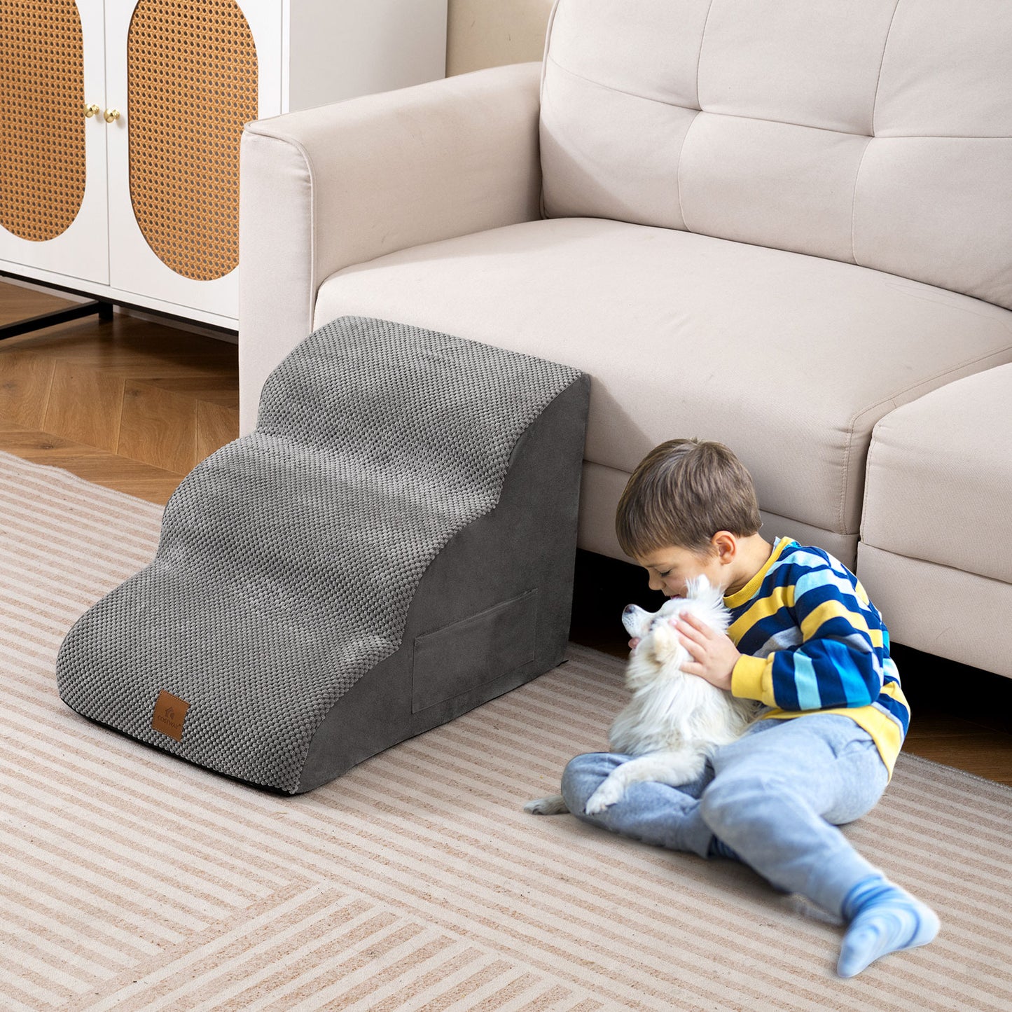 3-Tier Foam Non-Slip Dog Ramp with Gentle Slope Surface-Grey