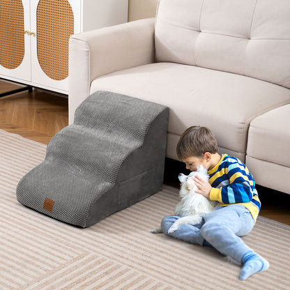 3-Tier Foam Non-Slip Dog Ramp with Gentle Slope Surface-Grey
