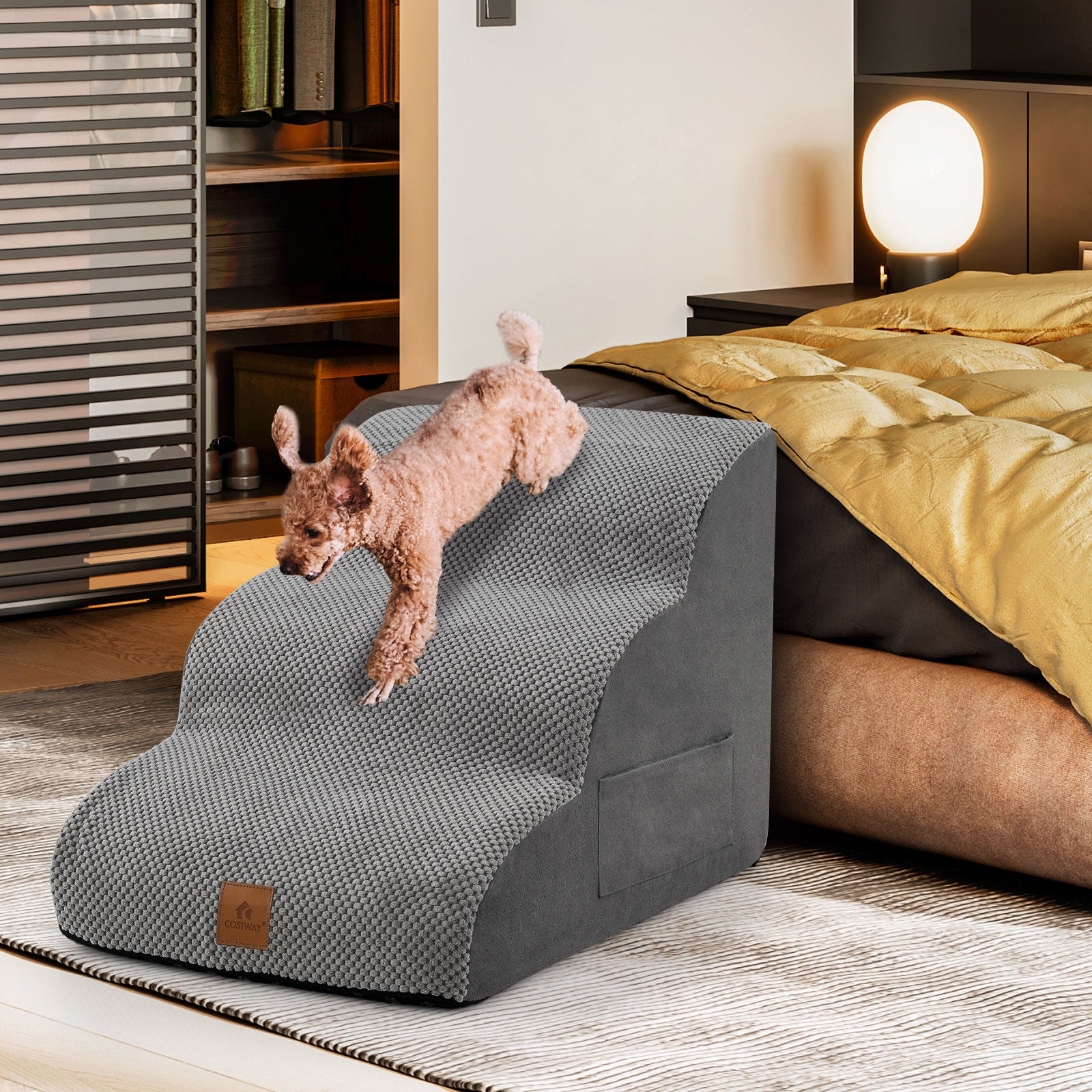 3-Tier Foam Non-Slip Dog Ramp with Gentle Slope Surface-Grey