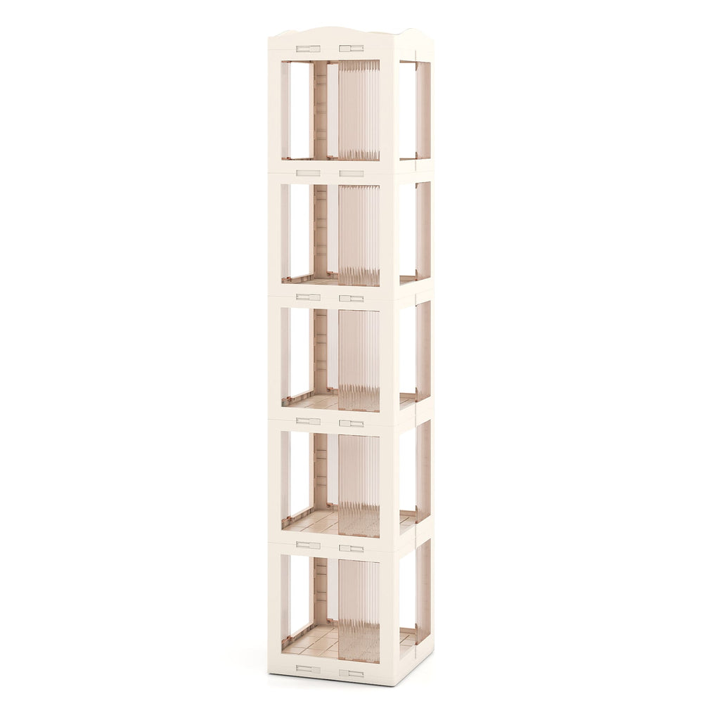 3-Tier Foldable 360° Rotating Bookshelf with Swivel Base-White