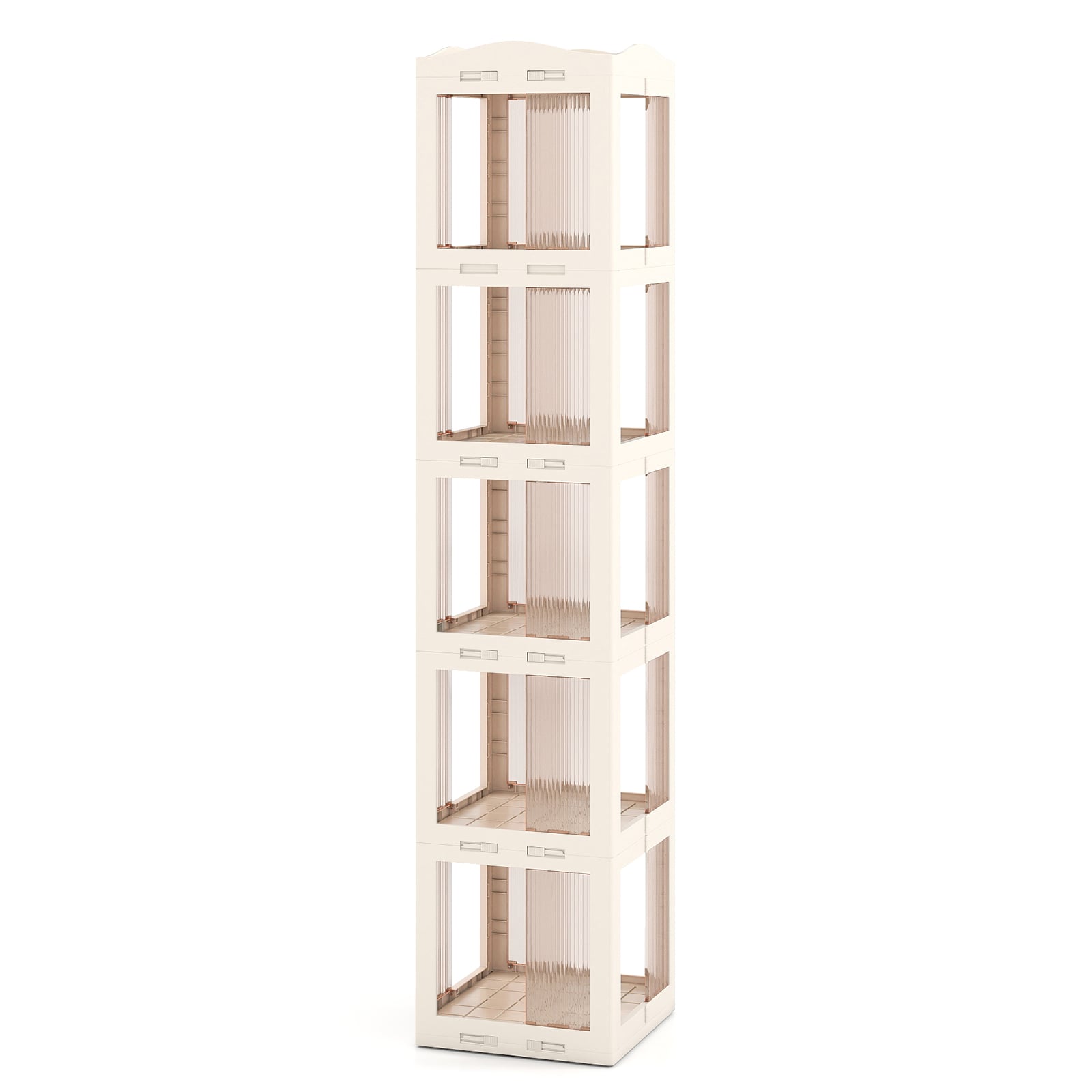 3-Tier Foldable 360° Rotating Bookshelf with Swivel Base-White