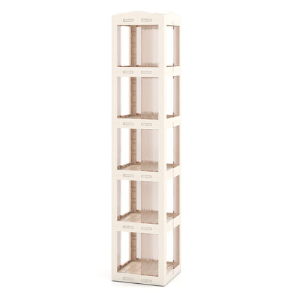 3-Tier Foldable 360° Rotating Bookshelf with Swivel Base-White