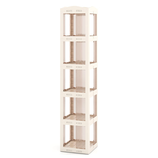 3-Tier Foldable 360° Rotating Bookshelf with Swivel Base-White