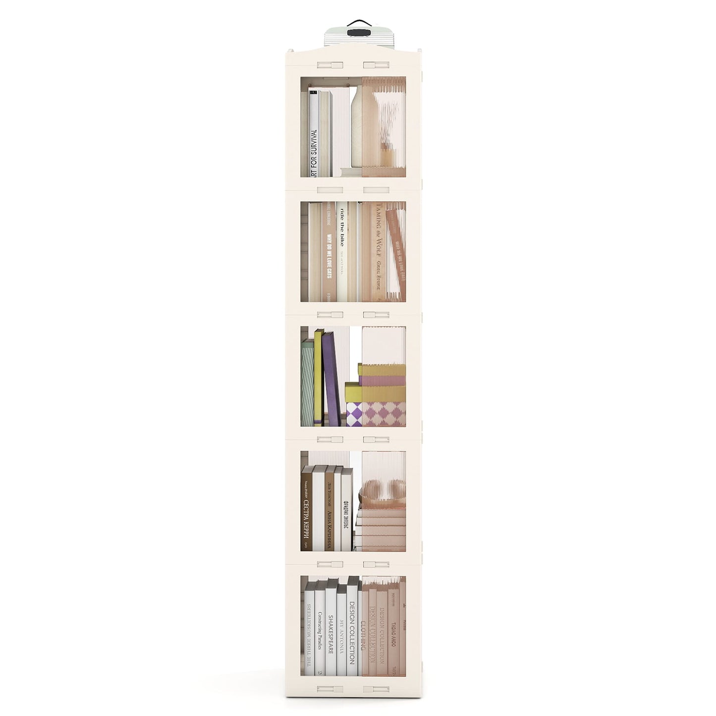 3-Tier Foldable 360° Rotating Bookshelf with Swivel Base-White