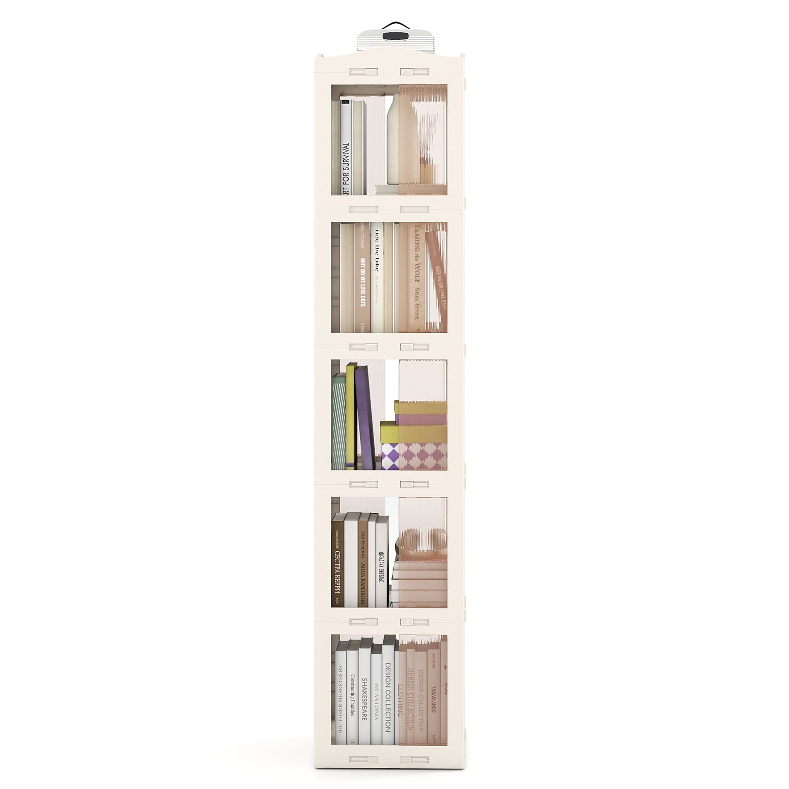 3-Tier Foldable 360° Rotating Bookshelf with Swivel Base-White