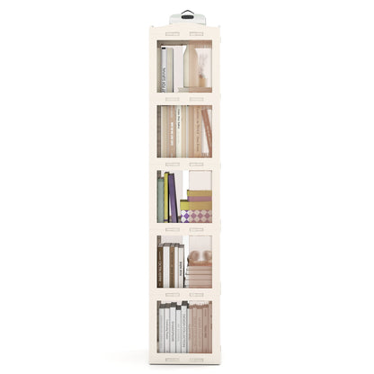 3-Tier Foldable 360° Rotating Bookshelf with Swivel Base-White