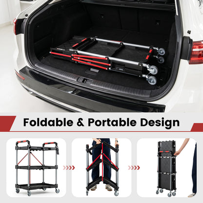 3-Tier Folding Utility Cart with 360° Swivel Wheels for Garage-Black