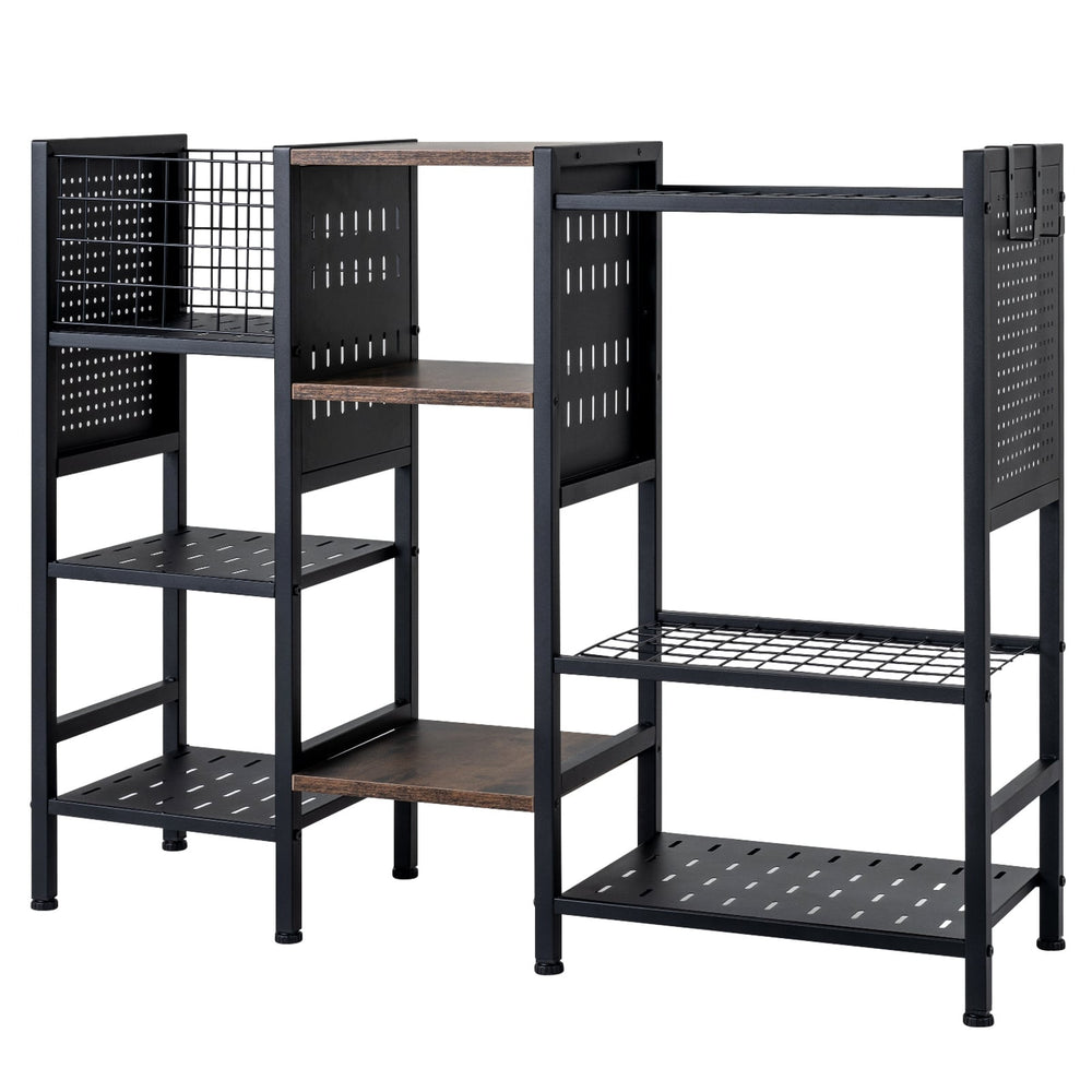 3-Tier Garden Tool Organizer with Wooden Shelves and Tool Storage Holds up to 66 Long Handled Shovels-Black