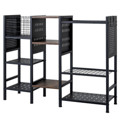 3-Tier Garden Tool Organizer with Wooden Shelves and Tool Storage Holds up to 66 Long Handled Shovels-Black