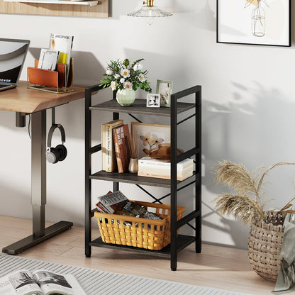 3-Tier Industrial Bookshelf with Metal Frame for Home Office-Oak