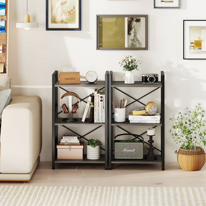 3-Tier Industrial Bookshelf with Metal Frame for Home Office-Oak
