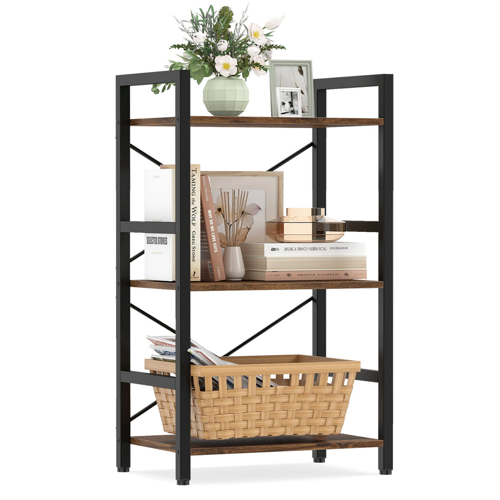 3-Tier Industrial Bookshelf with Metal Frame for Home Office-Rustic Brown