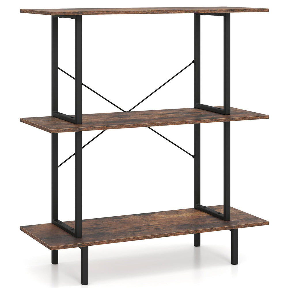3-Tier Industrial Bookshelf with Open Shelves and Metal Frame for Living Room Study-Rustic Brown