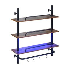 3-Tier Industrial Floating Shelves for Wall with LED Light and Remote APP Control-Black