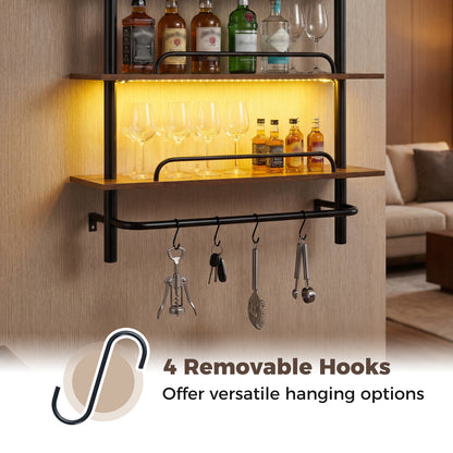 3-Tier Industrial Floating Shelves for Wall with LED Light and Remote APP Control-Black