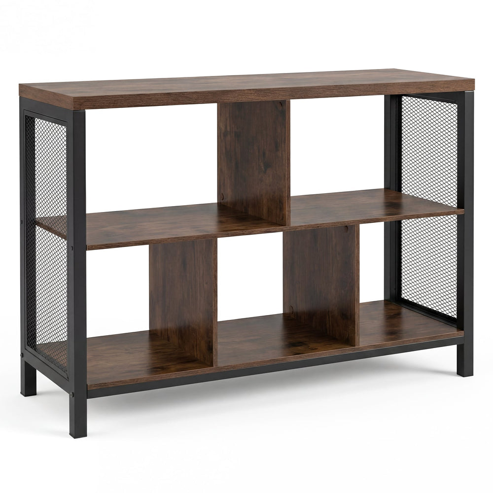 3-Tier Industrial Storage Organizer with 5 Cubes and Metal Frame-Rustic Brown
