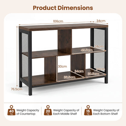 3-Tier Industrial Storage Organizer with 5 Cubes and Metal Frame-Rustic Brown
