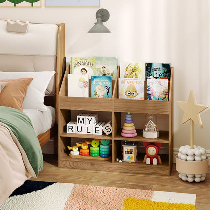 3-Tier Kid's Bookshelf with Display Rack and 4 Compartments for Kids Room-Natrual