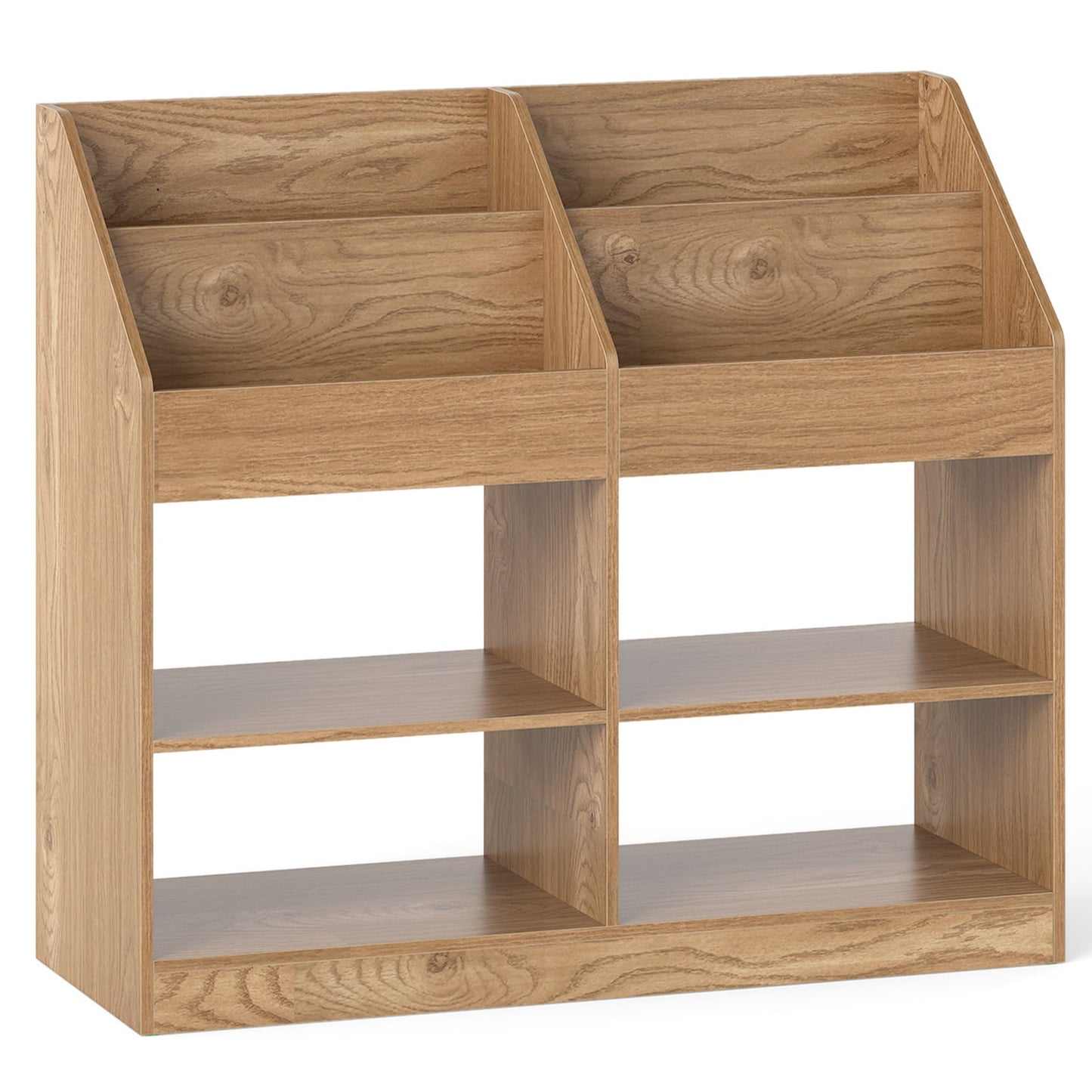 3-Tier Kid's Bookshelf with Display Rack and 4 Compartments for Kids Room-Natrual