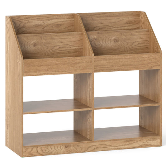3-Tier Kid's Bookshelf with Display Rack and 4 Compartments for Kids Room-Natrual
